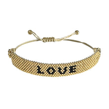 Load image into Gallery viewer, Love Gold and Black beaded adjustable bracelet.
