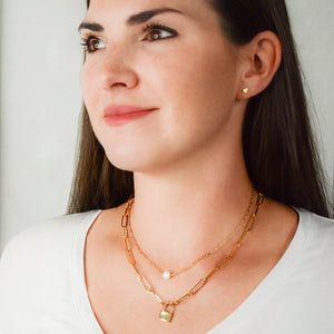 Single fresh-water pearl on gold-plated chain necklace...perfect for layering with your favorite necklaces