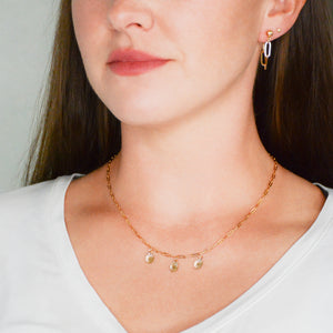 14k gold-plated, dainty, triple disc charm necklace