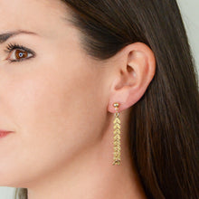 Load image into Gallery viewer, 14k gold-plated ball stud earrings with vine and leaf chain looped to earring back
