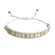 Load image into Gallery viewer, Patience Gold and White beaded adjustable bracelet.

