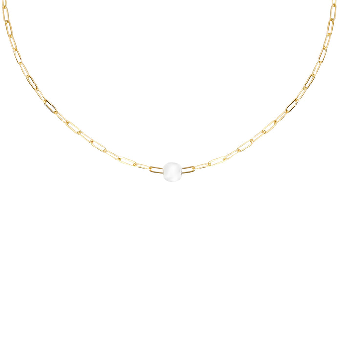 14k gold, faith inspired, dainty chain necklace with fresh water, white pearl