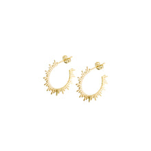 Load image into Gallery viewer, 14k gold, Christian jewelry, rays of light hoop earrings
