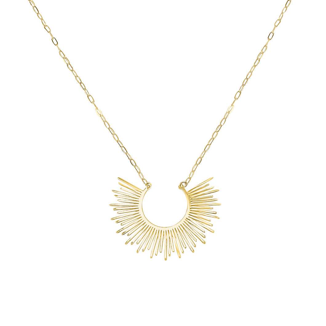 14k gold sunburst light pendant, layering necklace