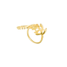 Load image into Gallery viewer, 14k gold, faith inspired, boho style, leaf adjustable ring
