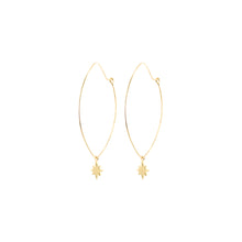 Load image into Gallery viewer, 14k gold, faith inspired, oval hoop earrings with star dangling charms
