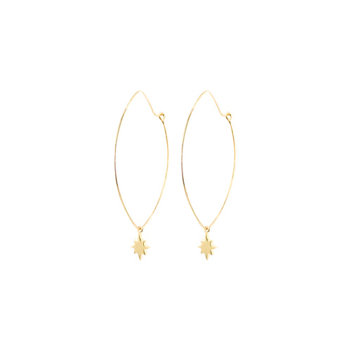 14k gold, faith inspired, oval hoop earrings with star dangling charms