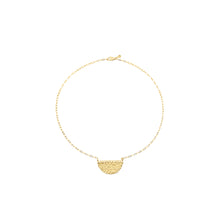 Load image into Gallery viewer, 14k gold, Christian, necklace with textured, crescent pendant
